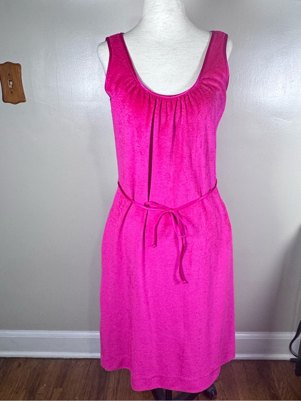 De Weese Designs Vintage 80s Hot Pink Terry Cloth Inner Shaper Resort Dress Sz S